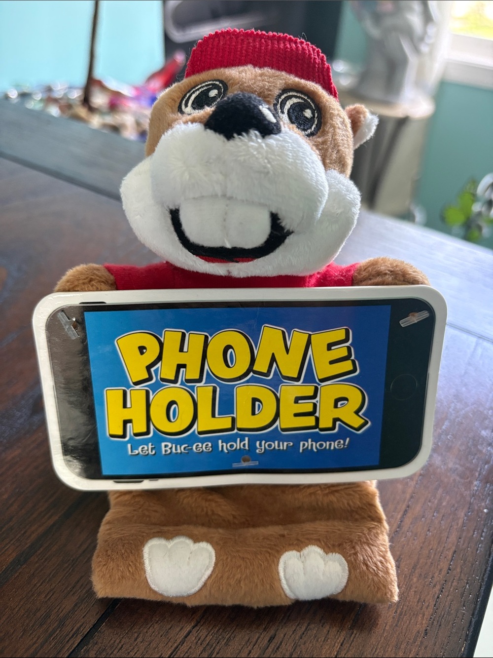 Buc-we Plush Phone Holder - Brown & Red